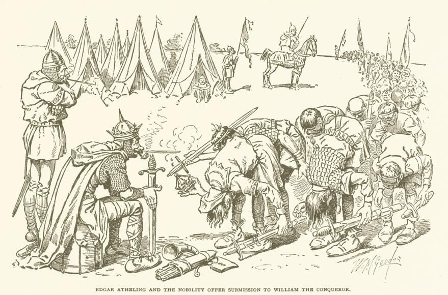 Edgar Atheling rindiendo pleitesía a Guillermo el Conquistador