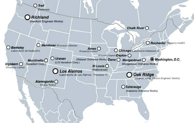 Lugares involucrados en el proyecto Manhattan