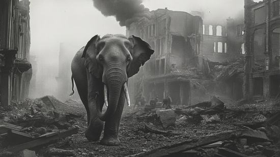 Elefante entre ruinas
