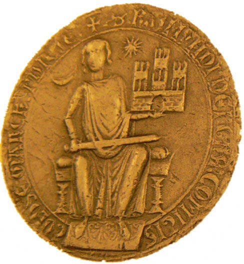 Raimundo VII en una moneda del siglo XIII
