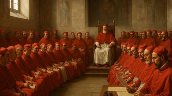 Recreación fantasiosa del cónclave de 1503, la elección relámpago de Julio II marcó un giro decisivo en la historia del papado