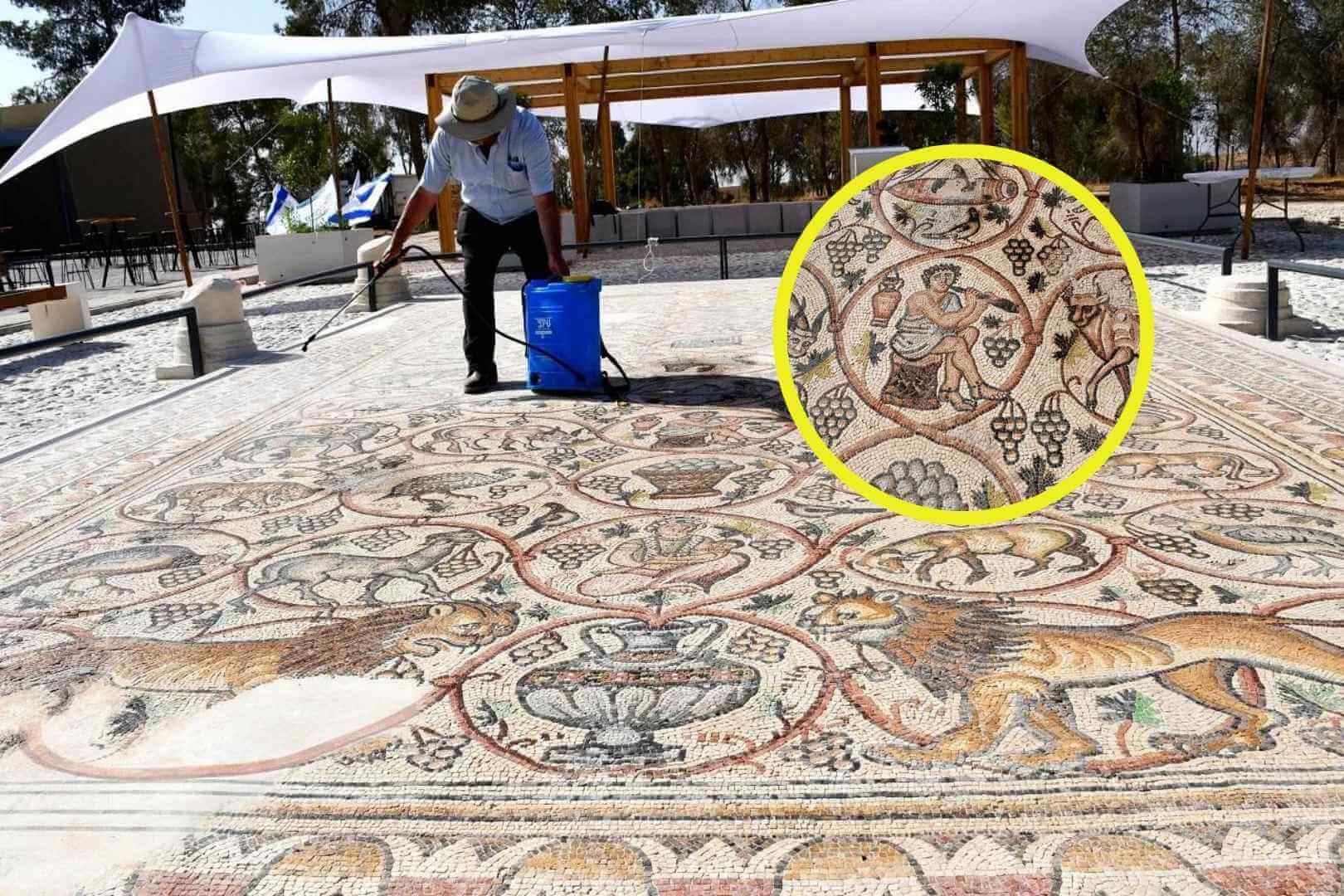 Hallan un mosaico con escenas de la vida cotidiana de hace 1.600 años en el desierto del Néguev