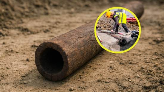 Recreación artística de una tubería romana de madera