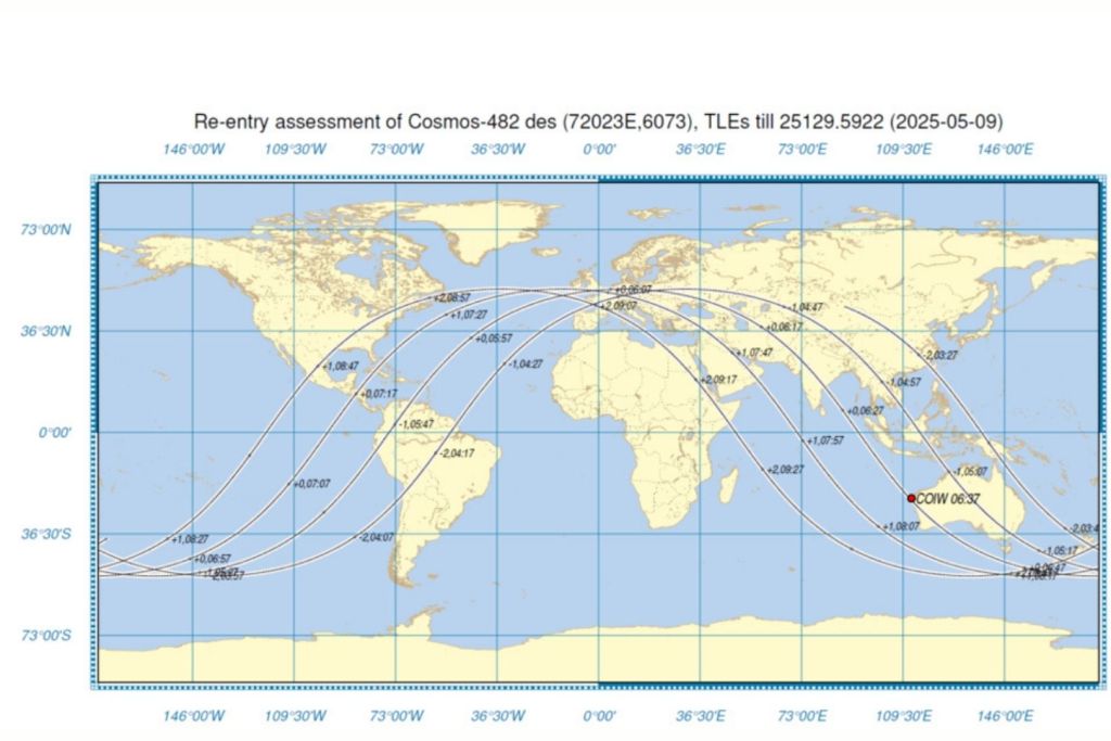 Trayectoria actualizada de reentrada del Kosmos 482
