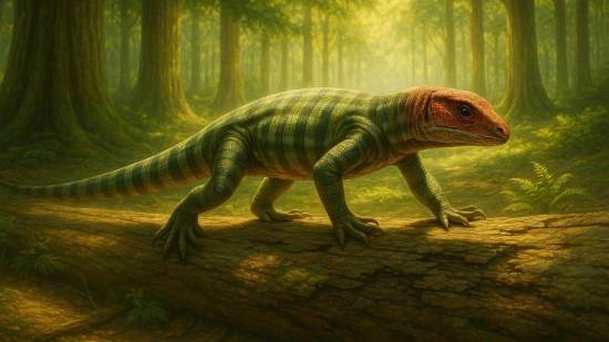 Representación fantasiosa de un reptil hace millones de años