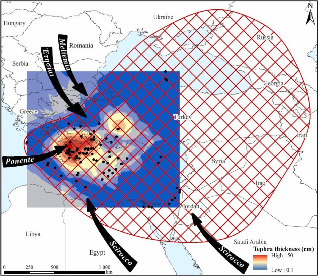 Dispersión de tefra en el Mediterráneo oriental 