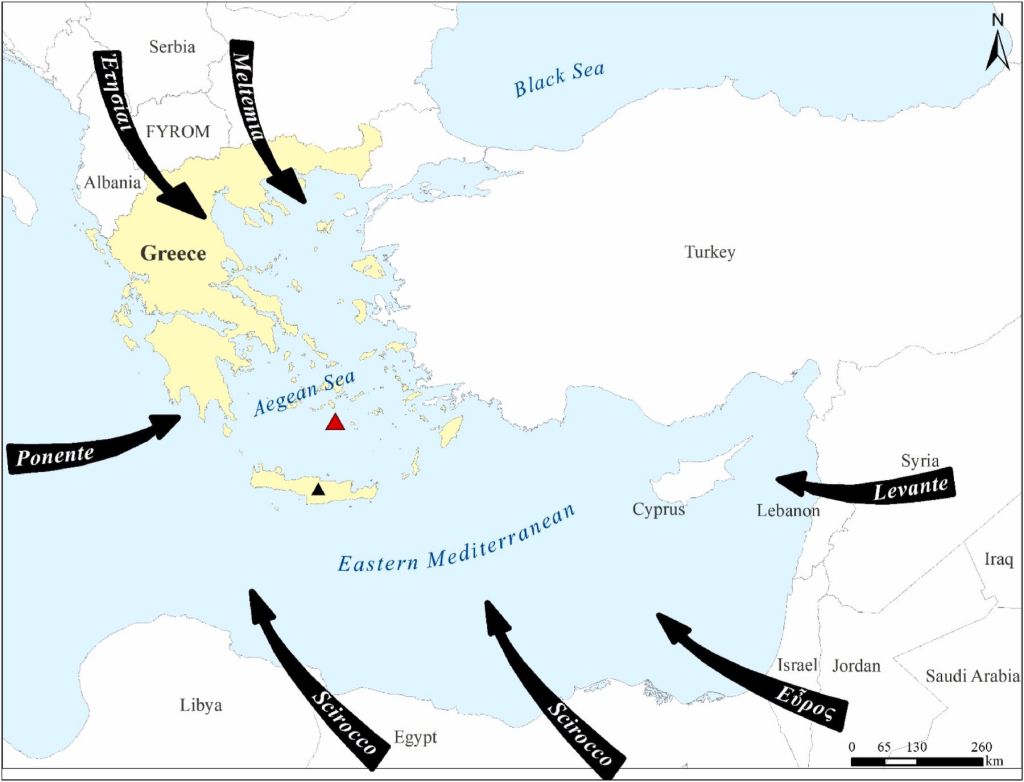  vientos en el Mediterráneo oriental 