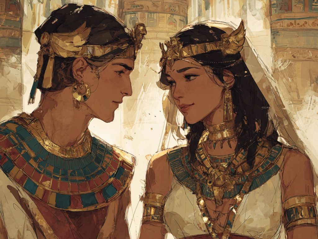 Recreación fantasiosa de pareja del antiguo Egipto