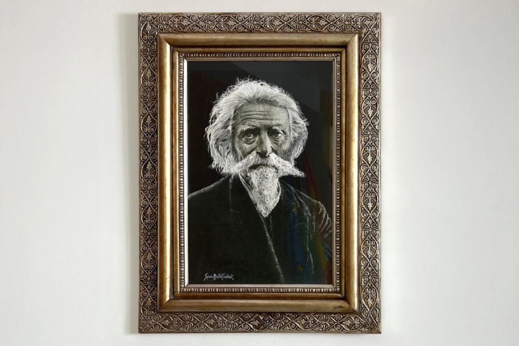 Dibujo de Luis Siret realizado por Ignacio Martín Cuadrado, ubicado en la entrada del CICA. Foto: Antonio Luis Rodríguez Ridao.