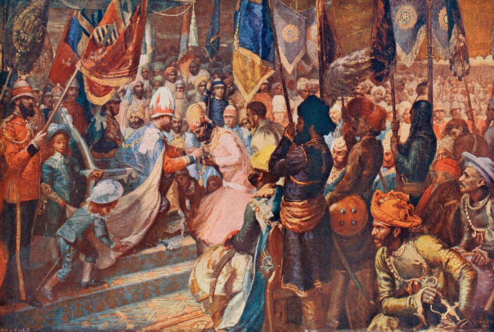 El príncipe de Gales condecorando al maharajá de Jaipur