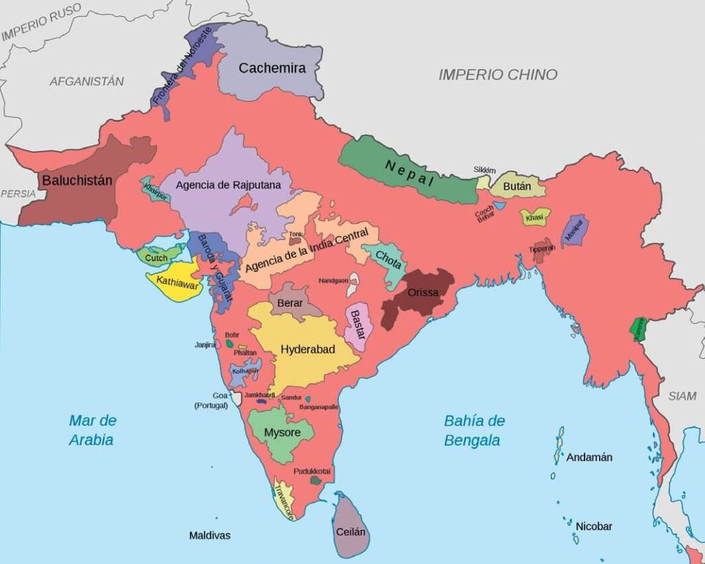 Mapa del Raj británico en 1909