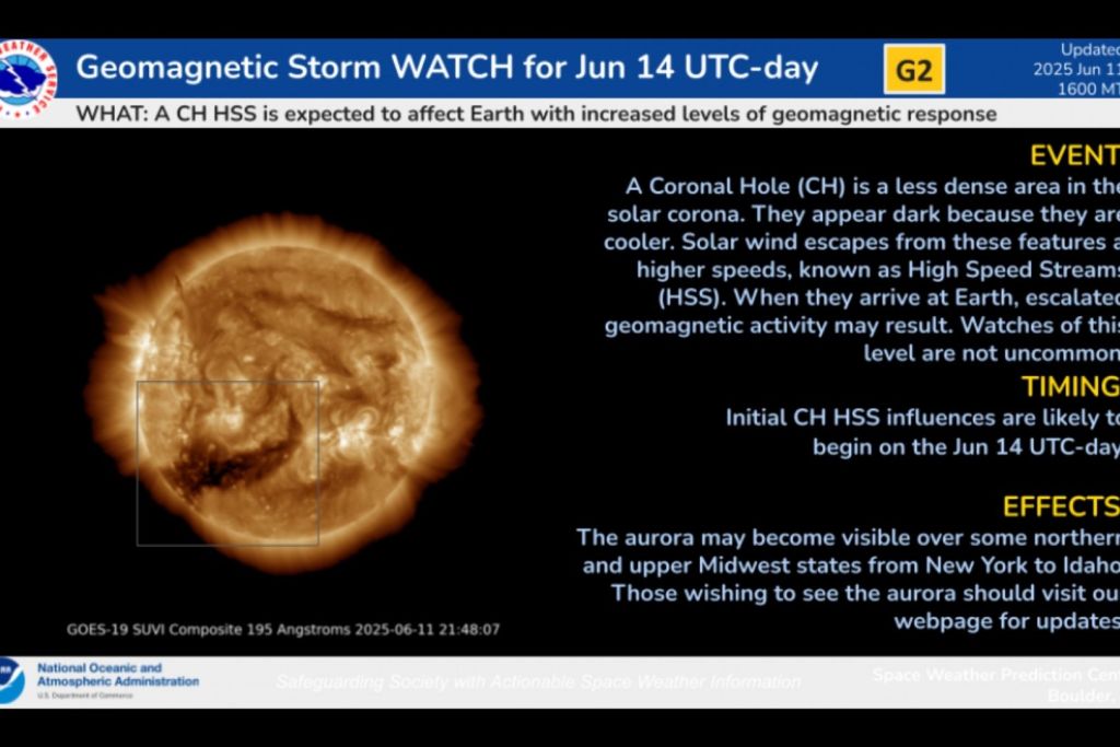 Alerta por tormenta solar moderada prevista para el 14 de junio de 2025