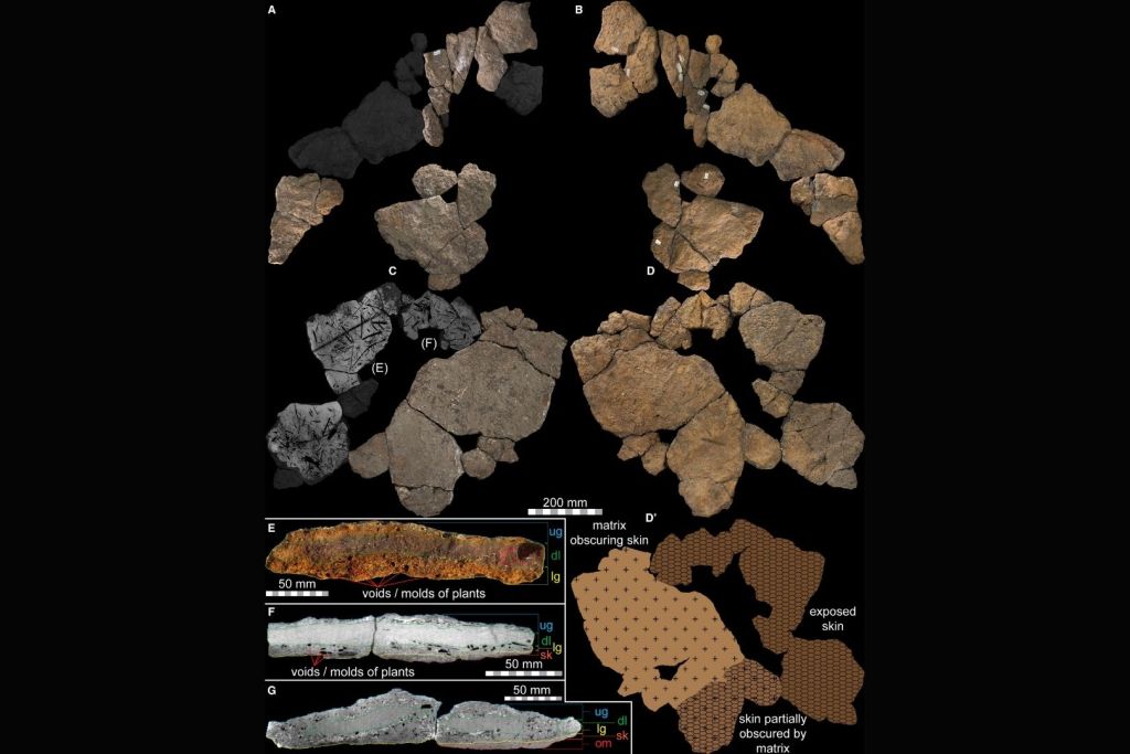 Contenido intestinal fosilizado y restos de piel mineralizada del Diamantinasaurus matildae