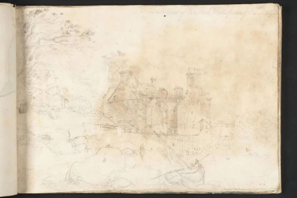 El boceto que Turner hizo de la casa de Hot Wells, el cual le sirvió de referencia para sus obras posteriores