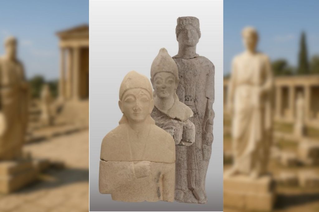 Tres estatuas antiguas halladas en el santuario de Apolo en Frangissa, testigos silenciosos de un culto milenario