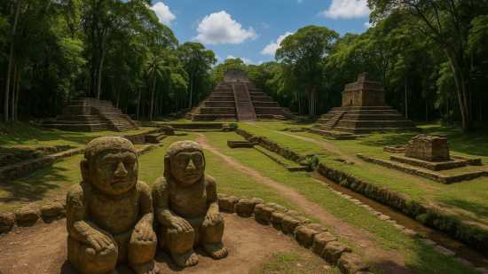 Representación artística imaginada de cómo pudo haber lucido la antigua ciudad maya de Los Abuelos, basada en descripciones arqueológicas del hallazgo