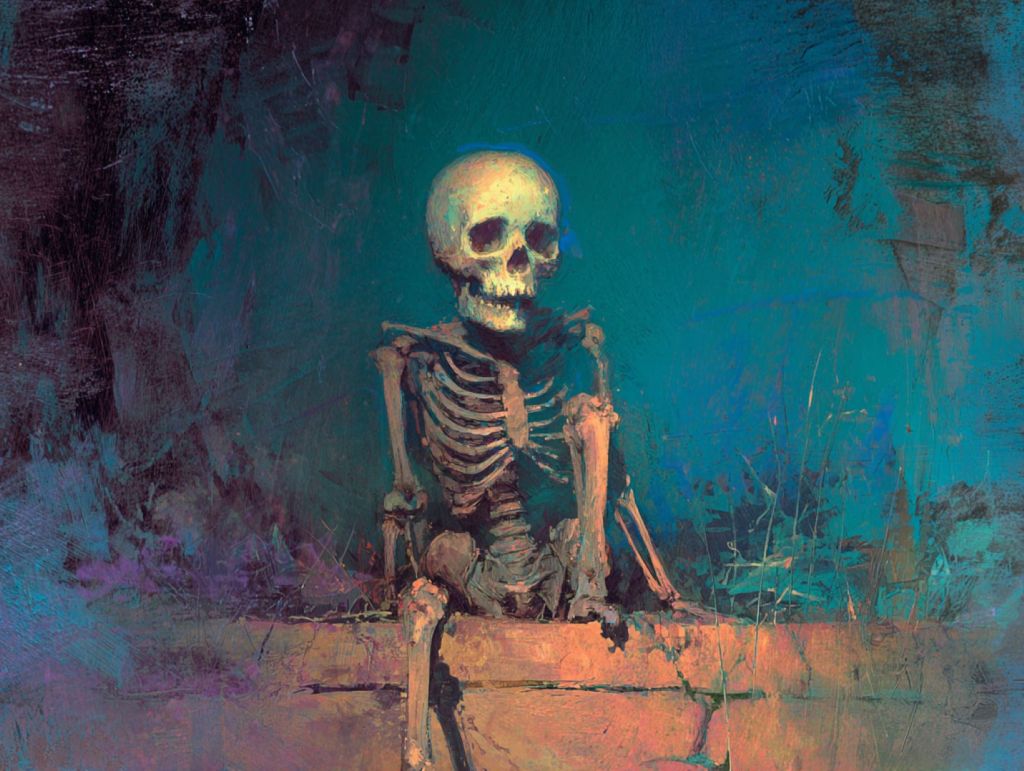 Esqueleto sobre un muro