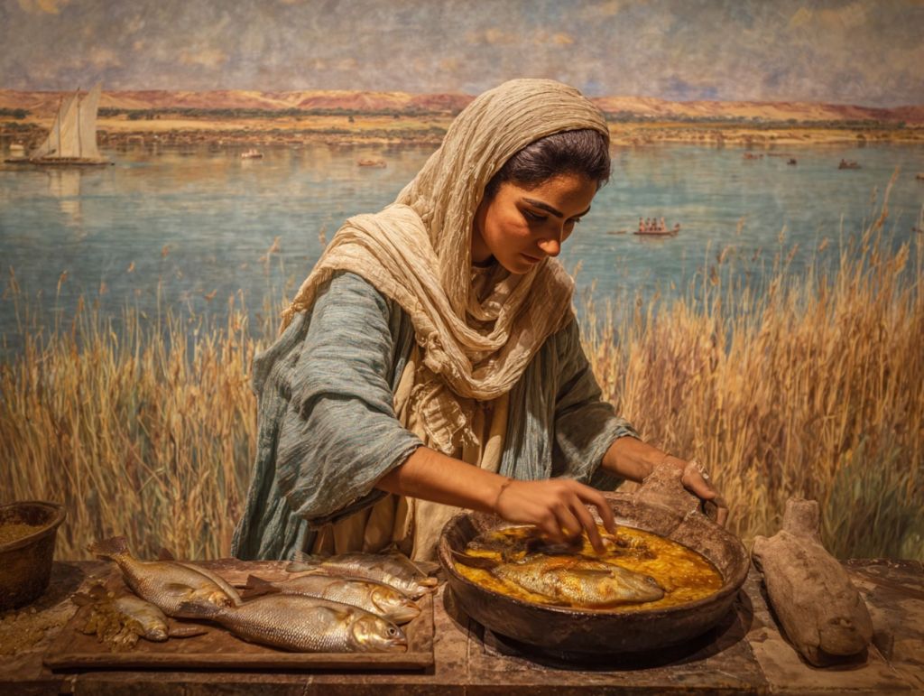 Mujer cocinando pescado