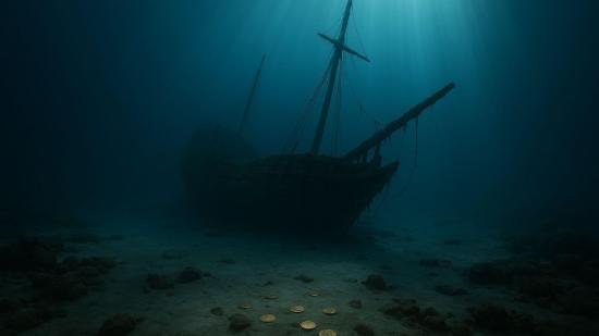 Representación fantasiosa del naufragio de un barco portugués del siglo XVIII en aguas de Madagascar