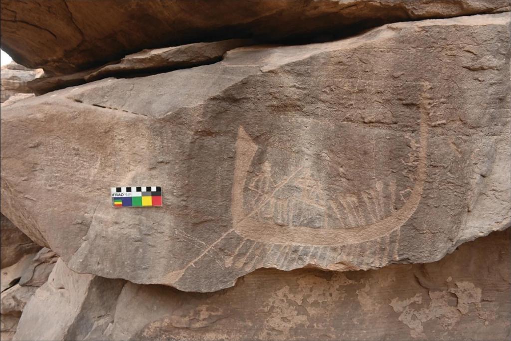 Grabado rupestre de una embarcación protodinástica hallado en Wadi Abu Subeira, al sur de Egipto