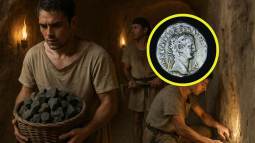 Representación fantasiosa de un grupo de soldados romanos trabajando en una mina