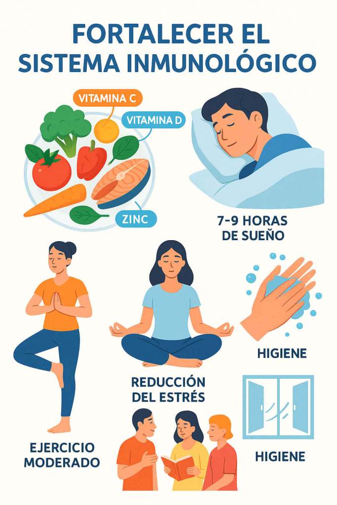 “Aunque no podemos evitar todas las infecciones, sí es posible fortalecer nuestras defensas para que el cuerpo responda de forma más eficiente y moderada”. Imagen generada con IA (ChatGPT / Alejandro Egea Zorrilla).