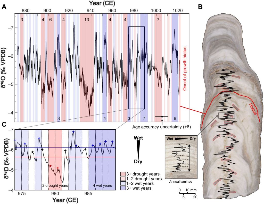 Análisis de los isótopos de oxígeno de la estalactita Tzab06-1