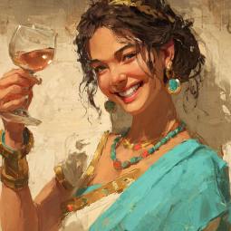 Muchacha con una copa de vino