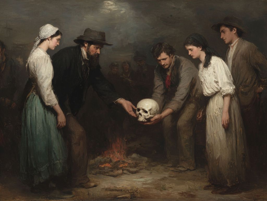 Ritual con un cráneo huamno