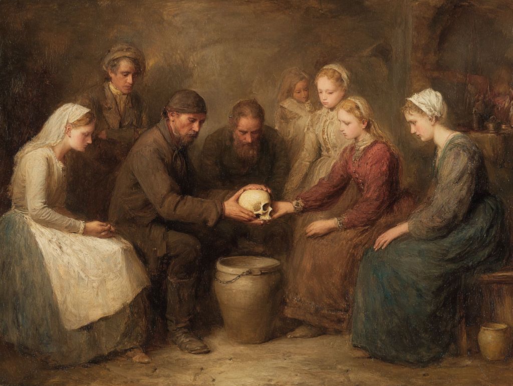 Grupo de personas con una calavera