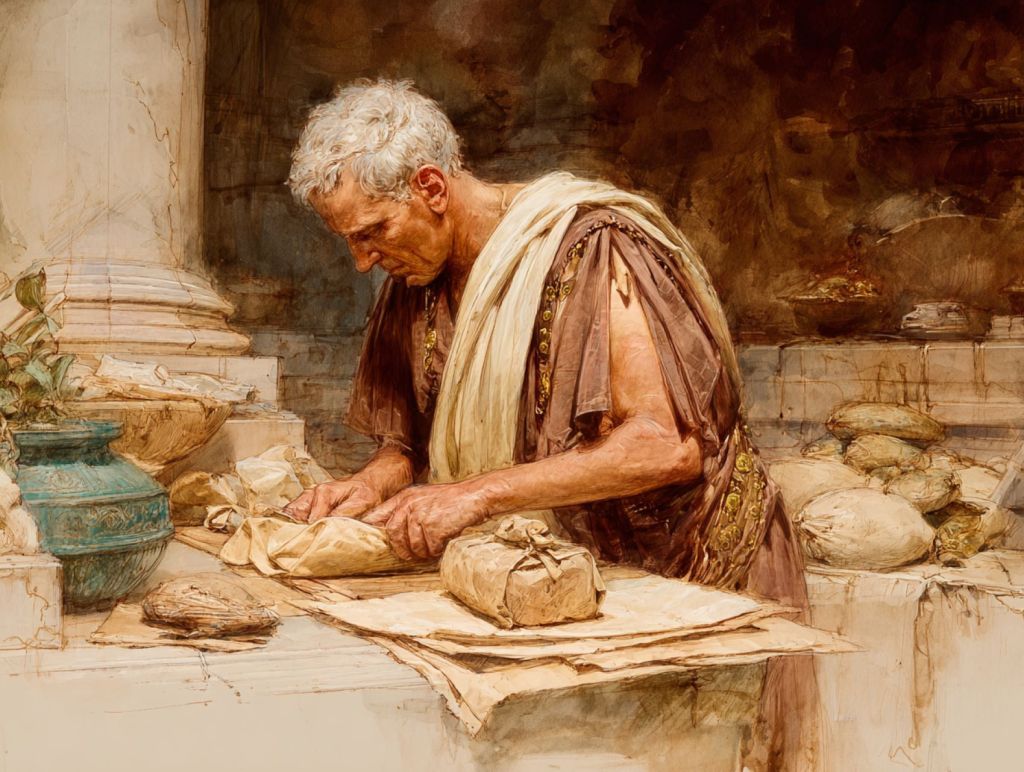 Romano antiguo empaquetando mercancía