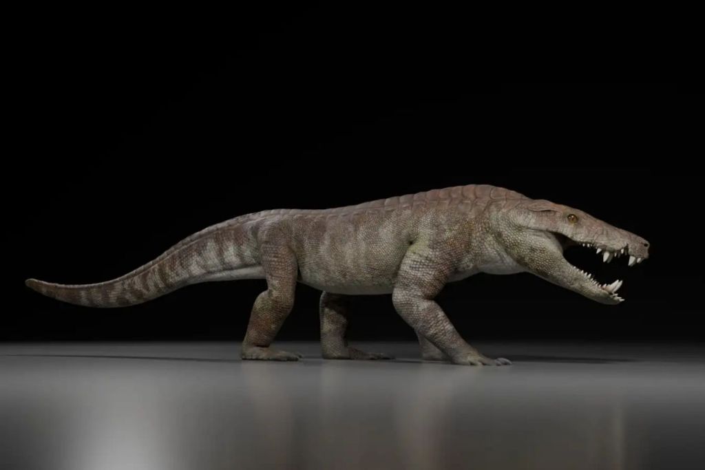 Ilustración artística del antiguo reptil Kostensuchus atrox