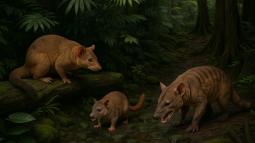 Representación artística de los tres nuevos marsupiales carnívoros descubiertos en Australia