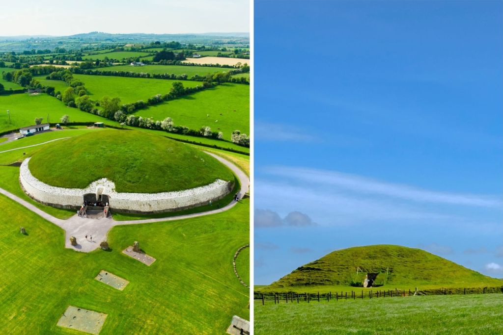 Newgrange (izquierda) en Irlanda y Maeshowe (derecha) en Escocia, dos monumentos neolíticos alineados con el solsticio de invierno