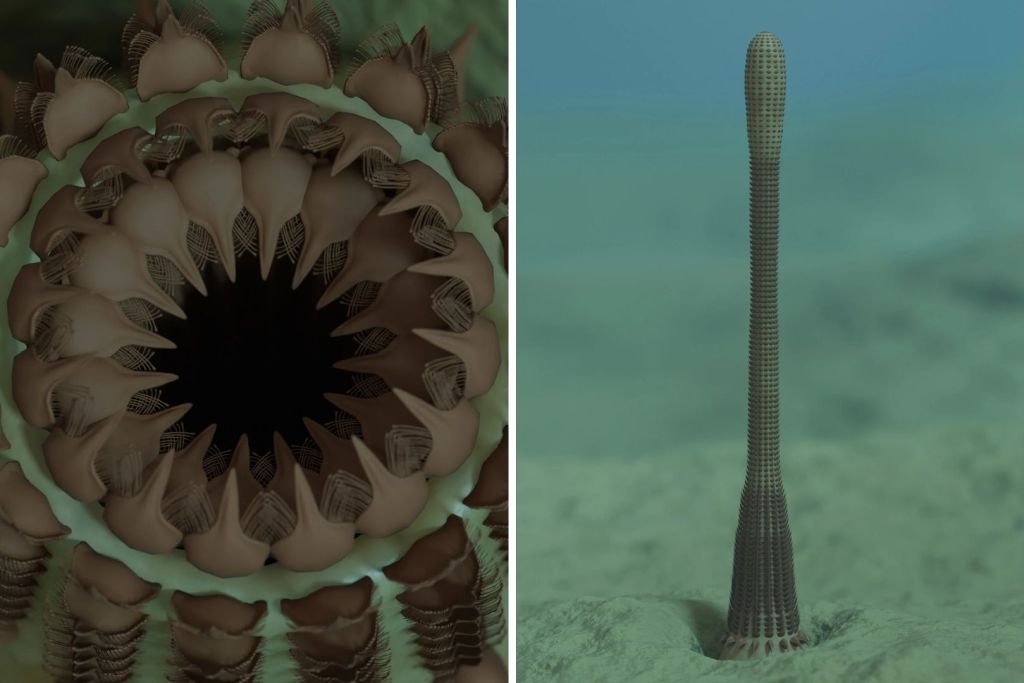 Reconstrucciones del gusano priapúlido que los investigadores bautizaron como Kraytdraco spectatus