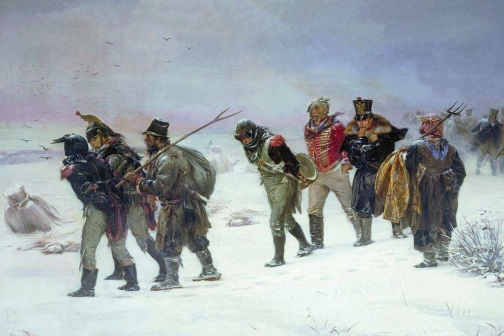 La dramática retirada del ejército francés en 1812, pintada por Illarión Priánishnikov
