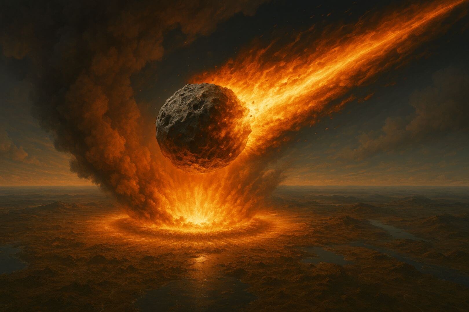 Recreación artística de un impacto de asteroide sobre la Tierra primitiva, similar al que habría generado las tectitas descubiertas en Australia. El cráter de este evento, ocurrido hace unos 11 millones de años, aún no ha sido localizado