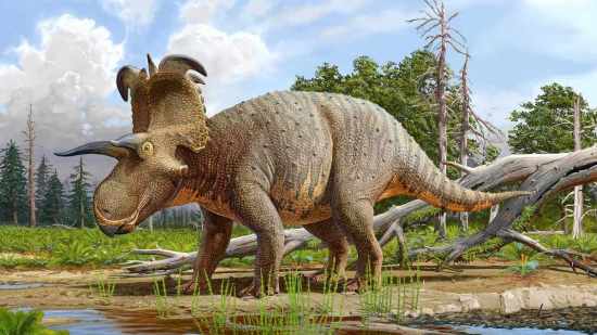 Reconstrucción artística de Lokiceratops rangiformis, una peculiar especie de dinosaurio cornudo identificada a partir de fósiles hallados en las tierras áridas del norte de Montana