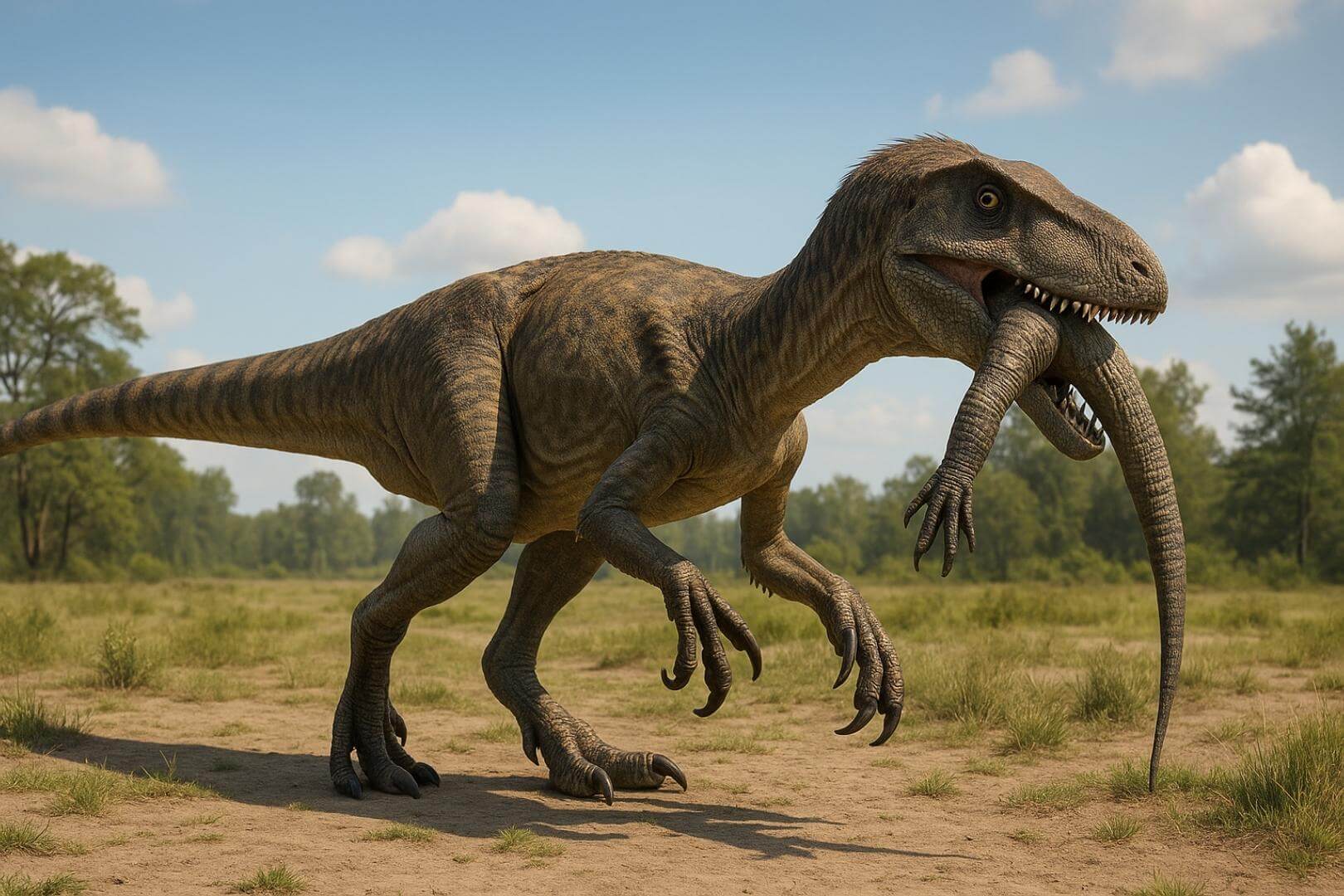 Recreación artística de Joaquinraptor casali, un megaraptor del Cretácico superior descubierto en la Patagonia argentina