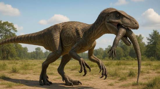 Recreación artística de Joaquinraptor casali, un megaraptor del Cretácico superior descubierto en la Patagonia argentina