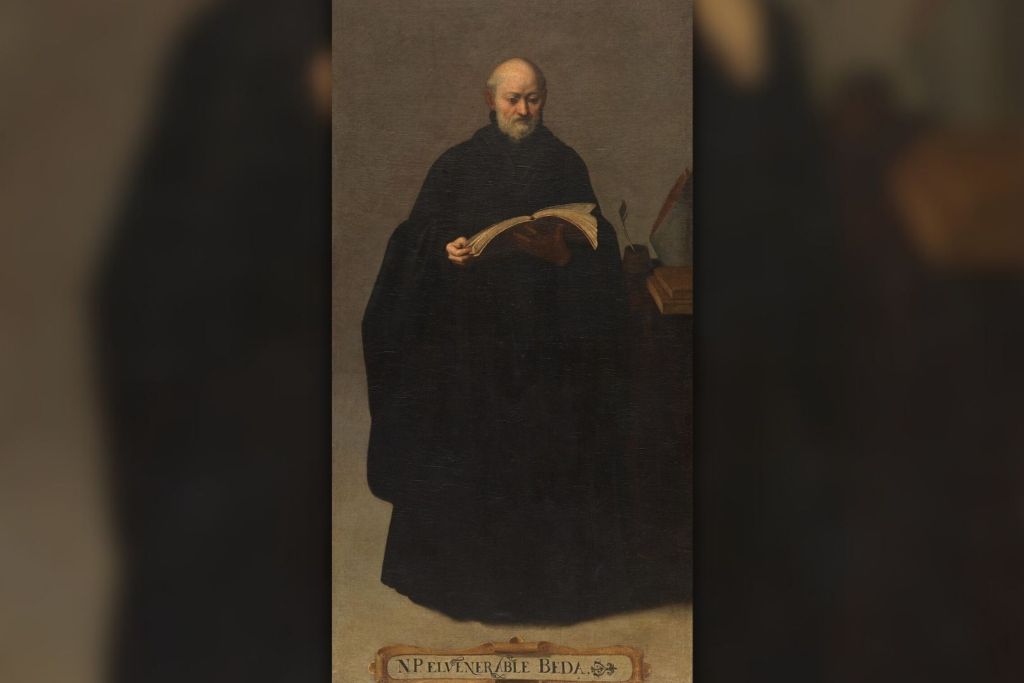 La pieza muestra a San Beda, célebre por la posteridad con el nombre de Beda el Venerable