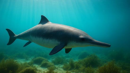 Recreación artística de una marsopa extinta del género Lomacetus, nadando en el océano que cubría la actual costa peruana hace 12 millones de años, según descripciones paleontológicas del fósil hallado en el desierto de Ocucaje