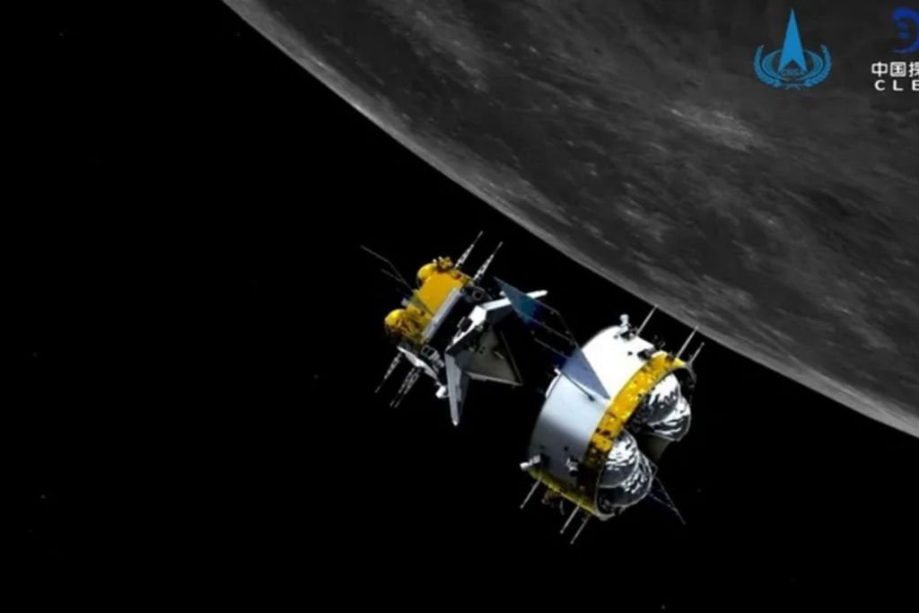 La misión Chang'e 6 trajo muestras de la cara oculta de la Luna en 2024. En la imagen, la nave china orbita antes de aterrizar