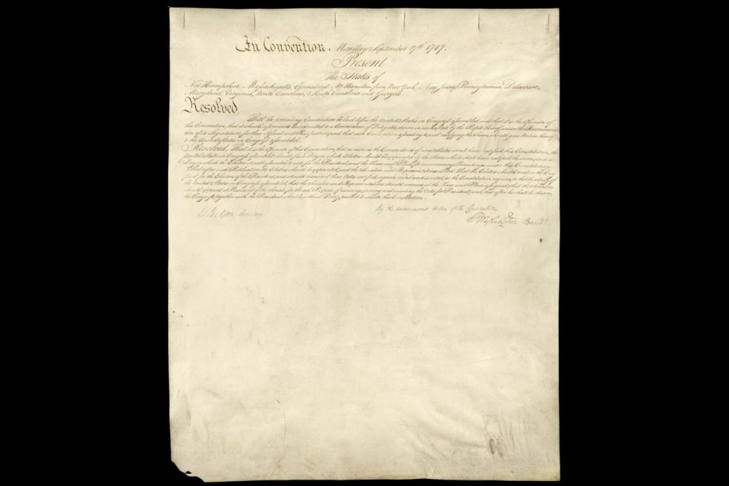 La quinta página olvidada de la Constitución de EE. UU., firmada por George Washington el 17 de septiembre de 1787