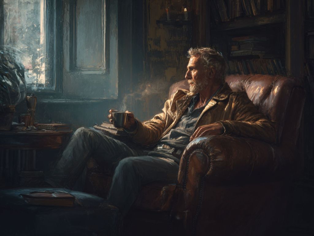 Hombre sentado en su salón