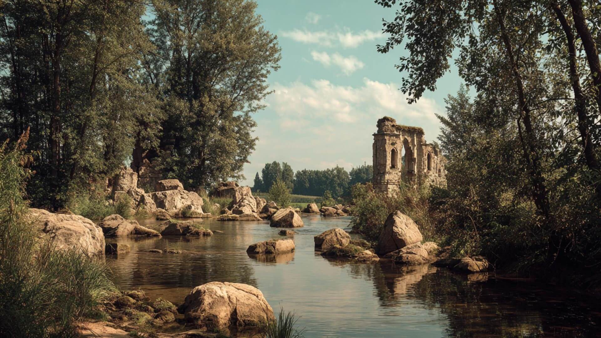 Ruinas junto a un río