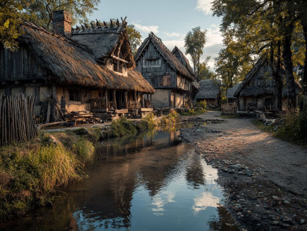 Aldea junto a un riachuelo