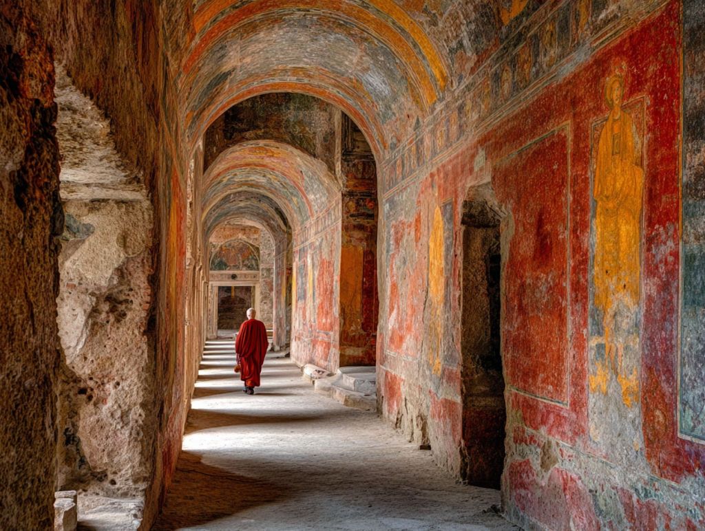 Emperador que camina por un corredor