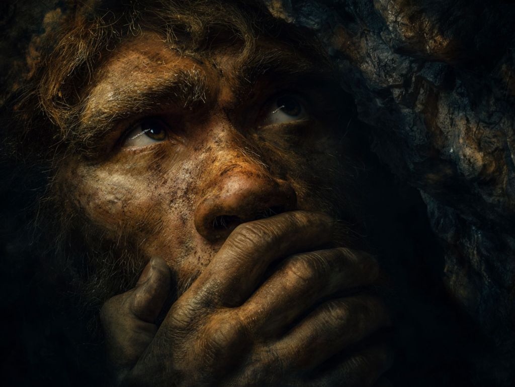 Recreación fantasiosa de un neandertal