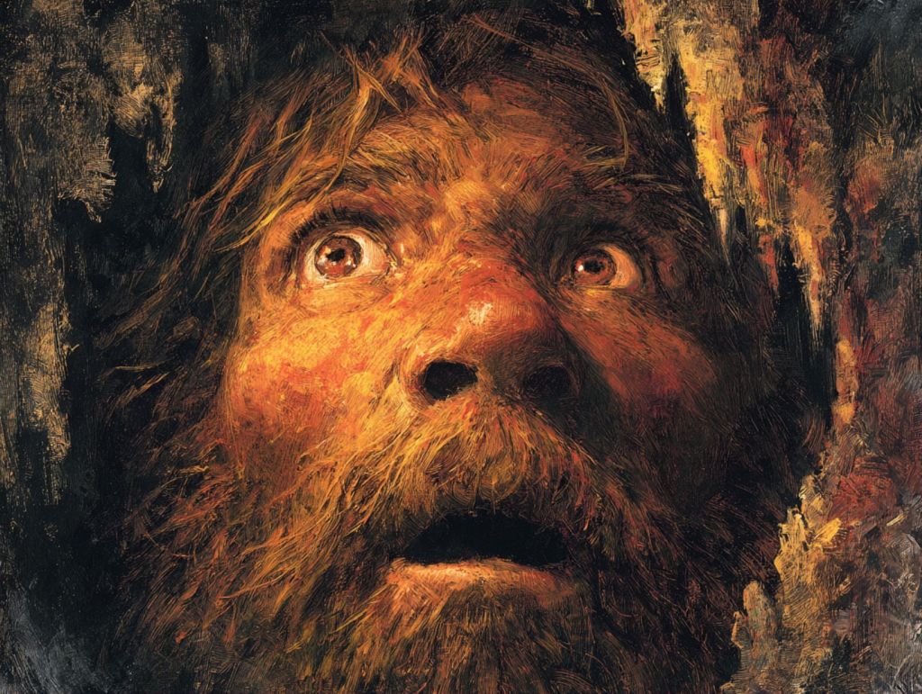 Recreación fantasiosa de un neandertal